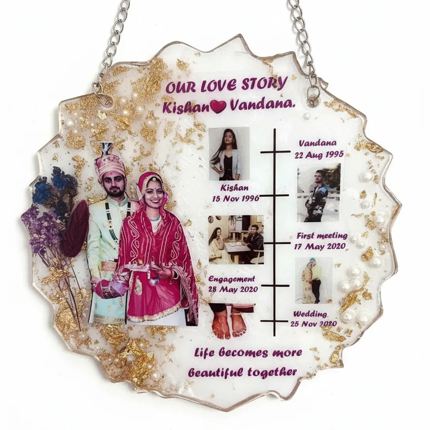 Resin Photo Frame for Home Decor | Personalized Gift with Custom Photo & Story Timeline with Symbolic Icons | Unique Gift for Couples, Family & Friends | With Stand | Available in Various Sizes