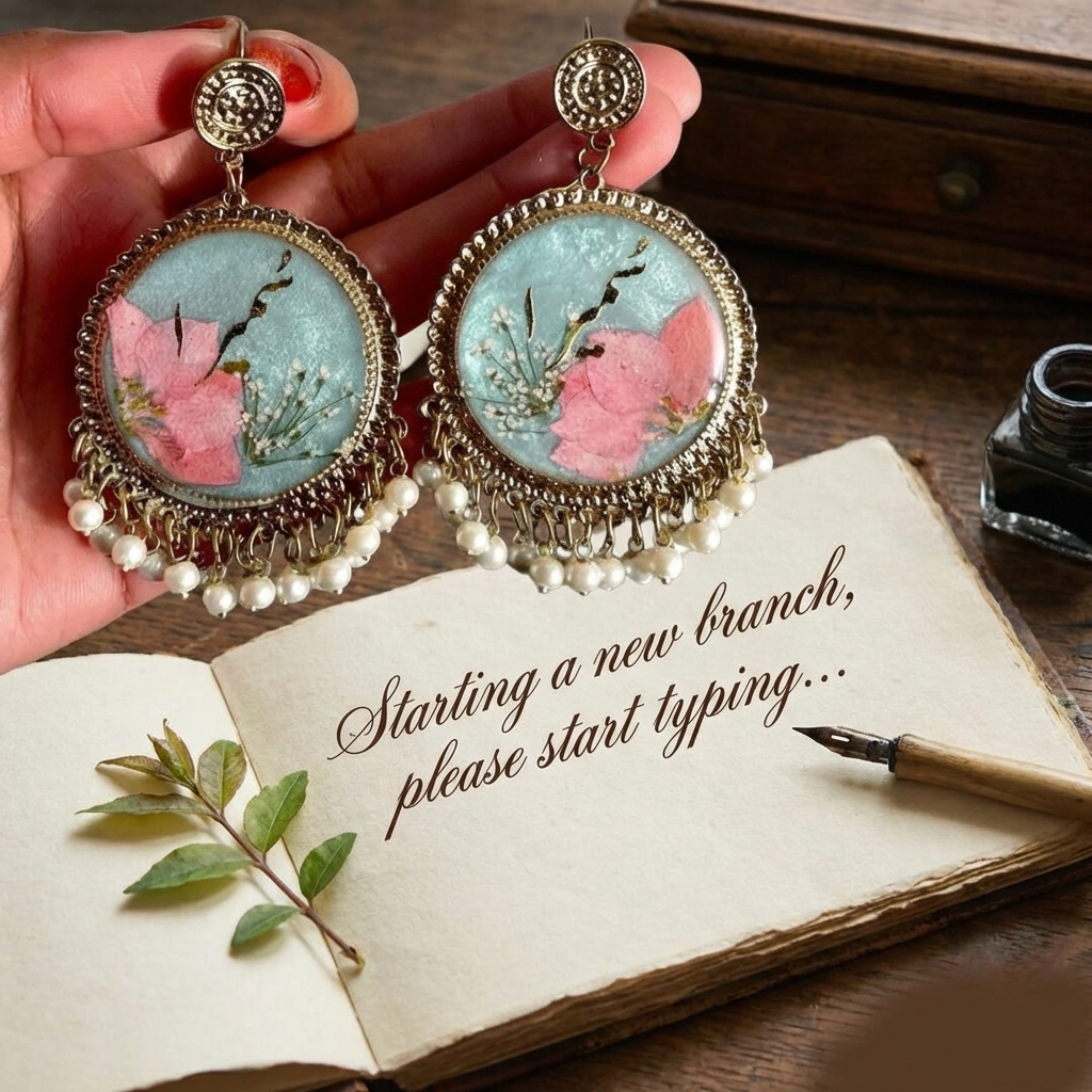 Handcrafted Resin Floral Round Dangler Earrings with Pearl Drops – Real Dried Flower Jewelry
