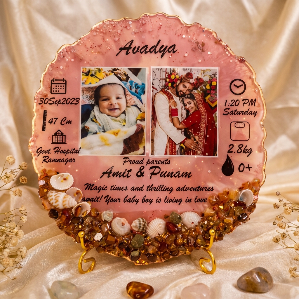 Personalized Baby Birth Details Resin Plaque | Custom Newborn Photo Frame Gift