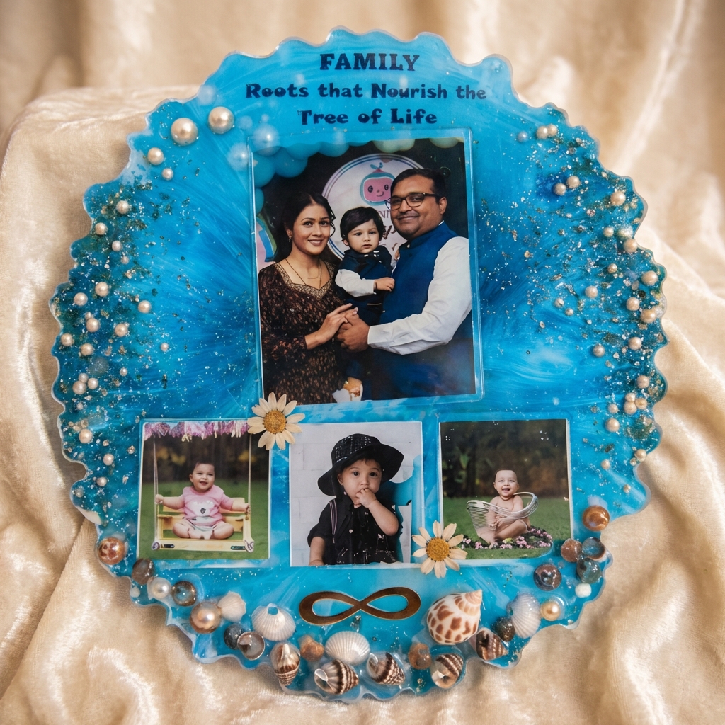 Customized Family Photo Resin Plaque | Handmade Personalized Memory Frame for Home Decor