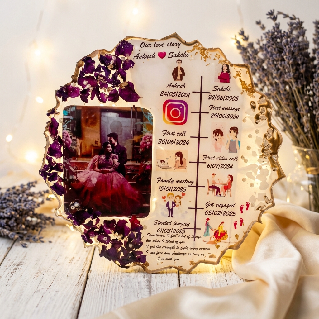 Customized Love Story Timeline Resin Photo Frame with LED Light