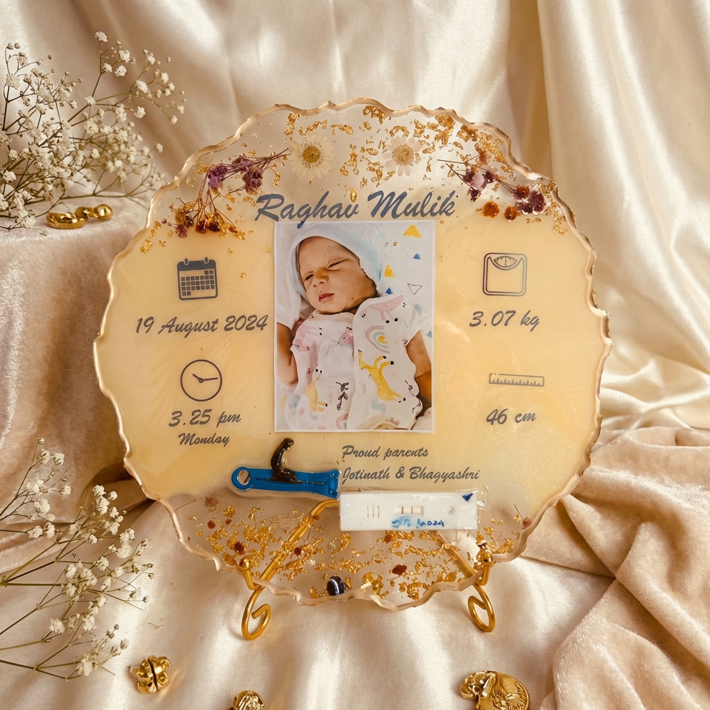 Customized Baby Cord Preservation Resin Frame with Photo – Premium Newborn Keepsake Gift