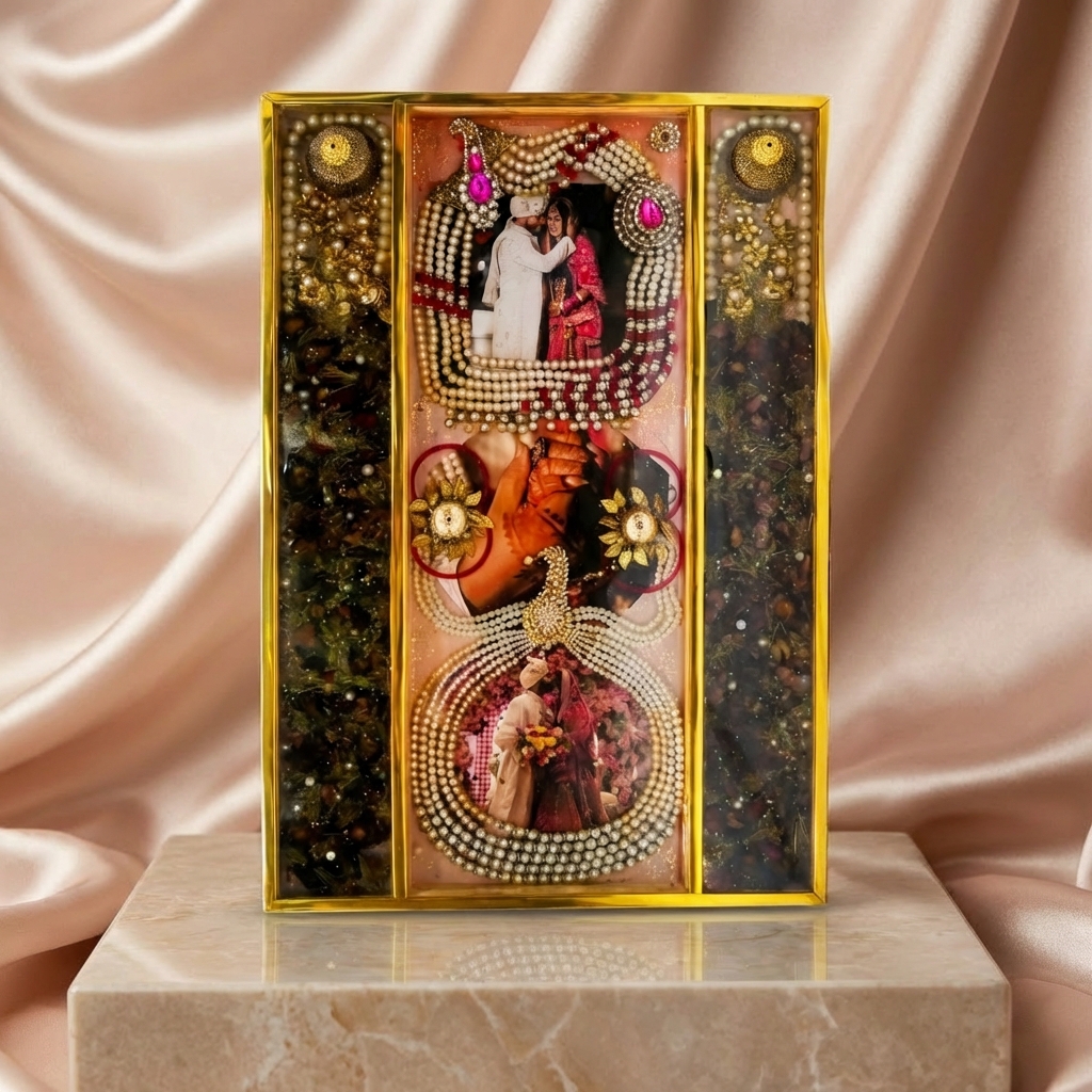 Luxury Multi-Photo Wedding Memory Preservation Resin Frame | Personalized Bridal Keepsake