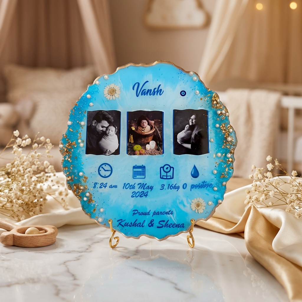Personalized Baby Cord Preservation Resin Frame with Photo – Custom Newborn Memory Keepsake