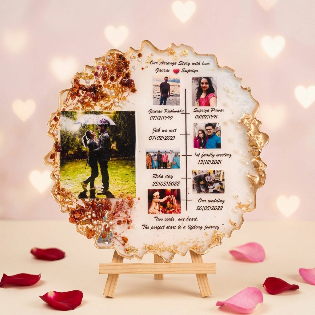 Personalized Couple Journey Timeline Resin Photo Frame – Wedding & Love Story Memory Keepsake