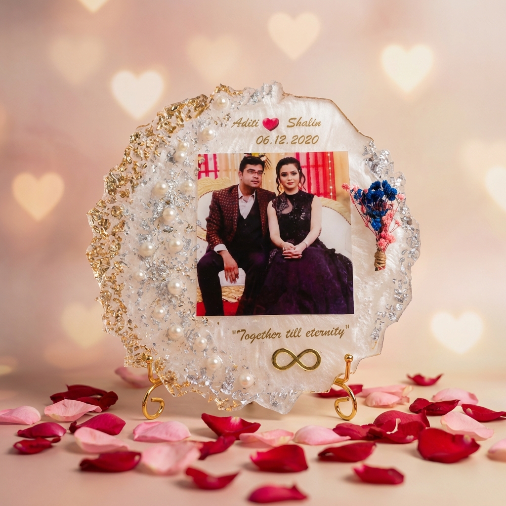 Valentine Special Personalized Resin Photo Frame with Names & Date – Together Till Eternity