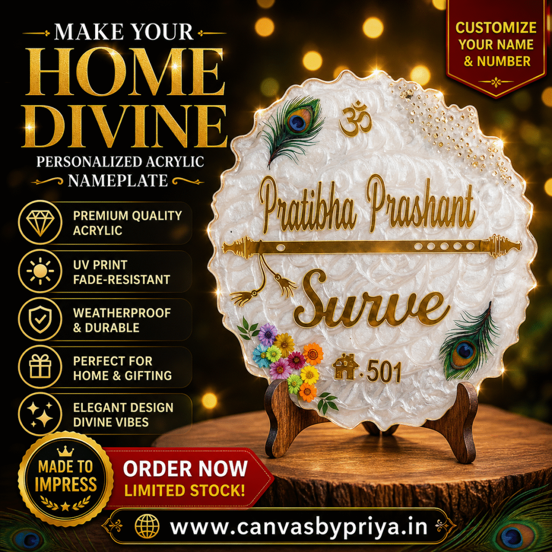 Design Theme Names Peacock Theme Resin Name Plate | Customized Krishna Style Name Board
