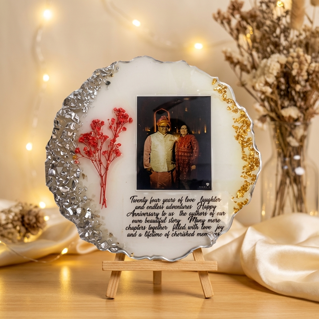 Personalized Resin Anniversary Photo Frame with Dried Flowers Custom Couple Memory Frame