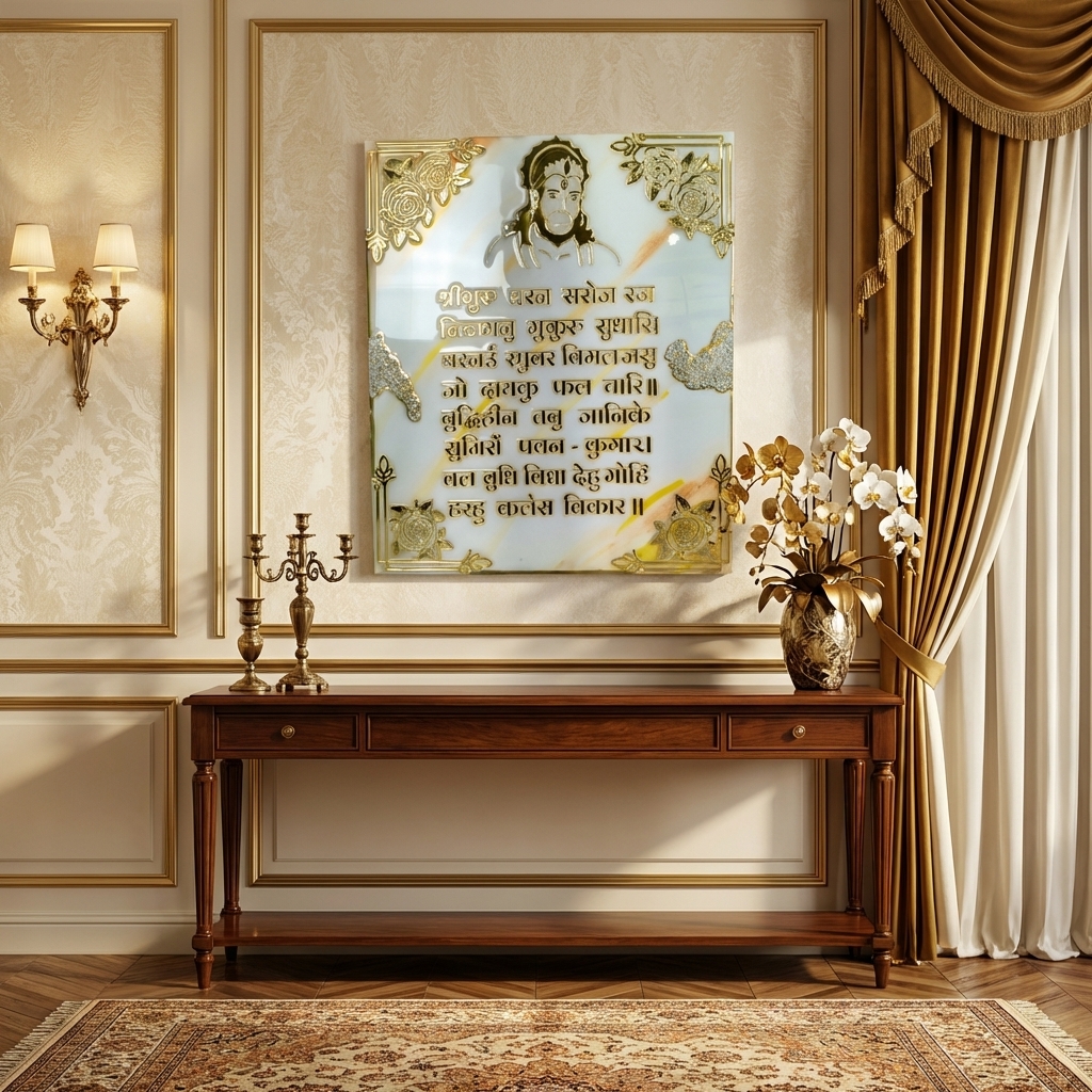 Hanuman Chalisa Handmade Resin Frame with gold detailing and marble finish for spiritual home decor