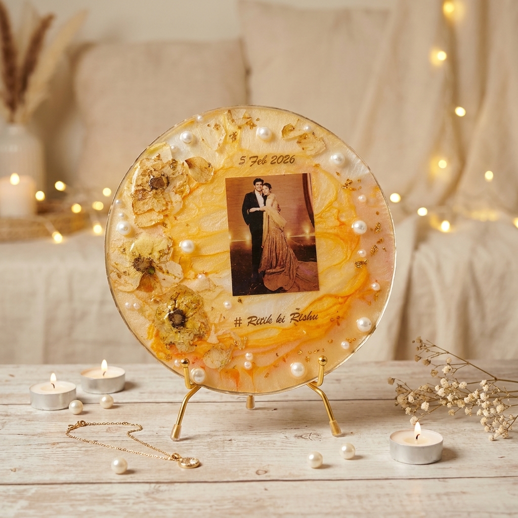 Personalized Resin Photo Frame with flowers and date custom couple gift