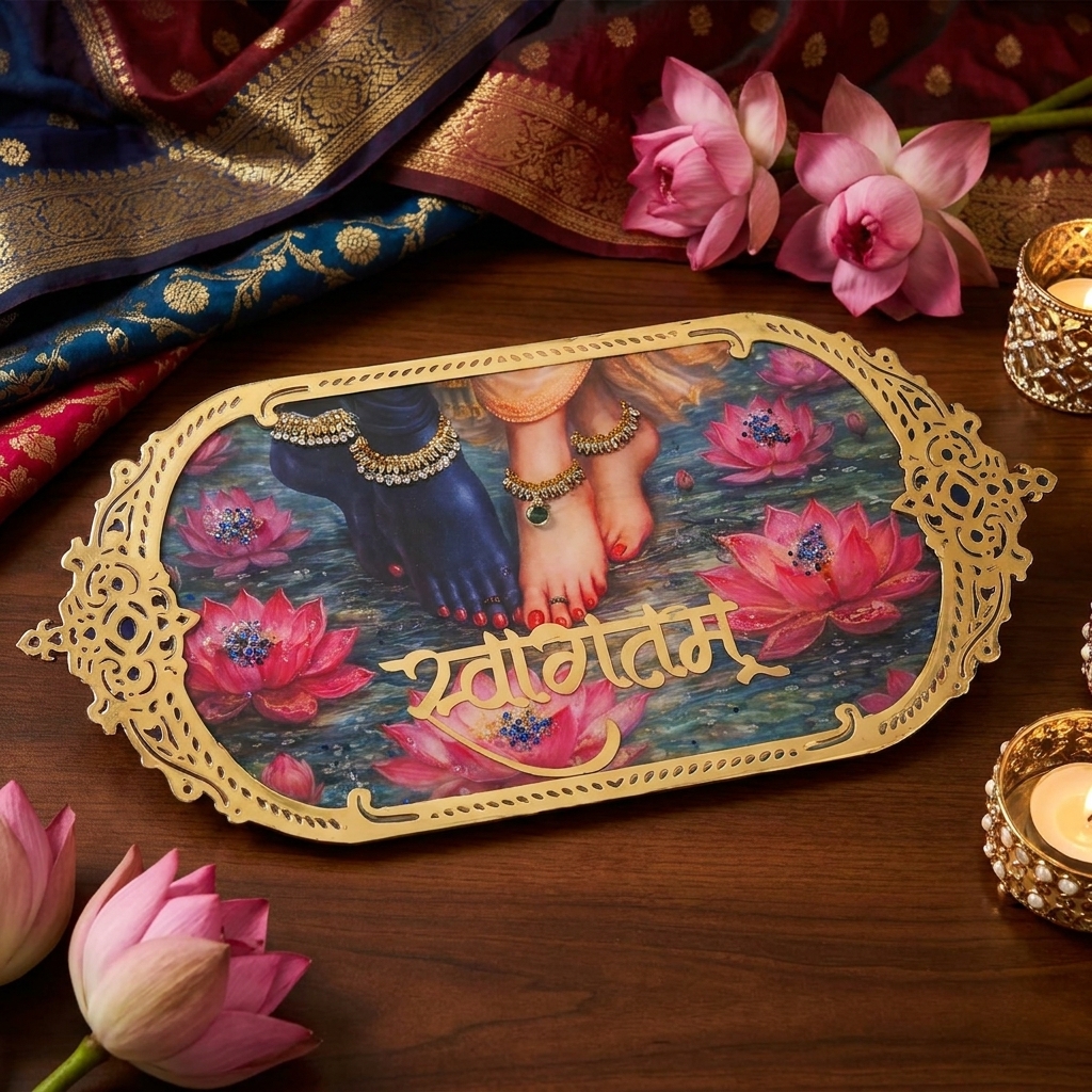 Swagatam resin name plate with lotus design premium welcome decor