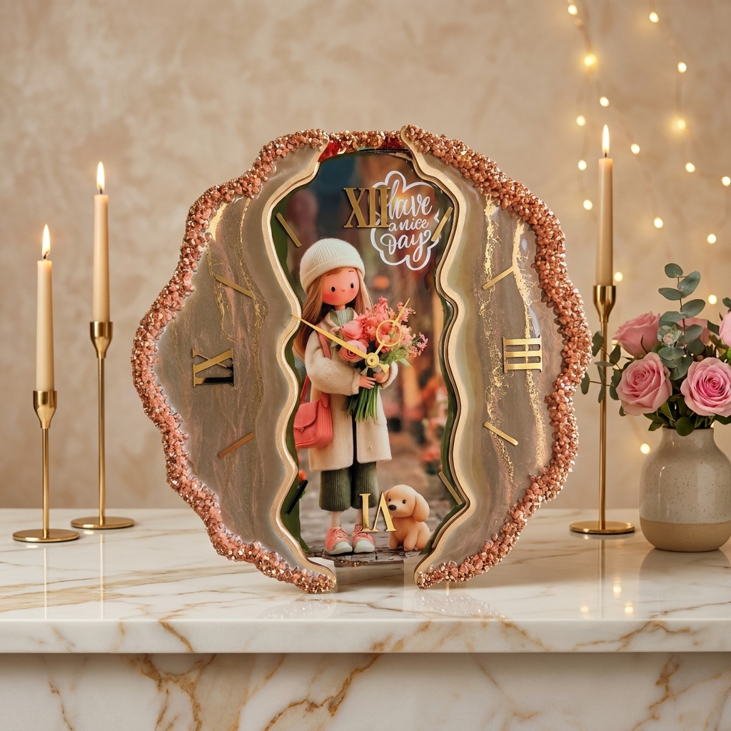 Handmade Resin Baby Clock with customized baby design and premium glossy finish