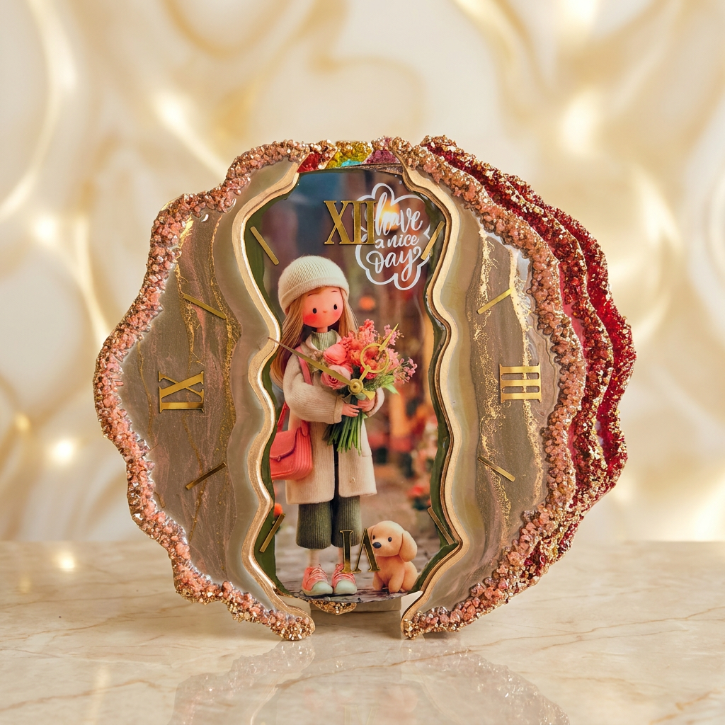 Handmade Resin Baby Clock with customized baby design and premium glossy finish