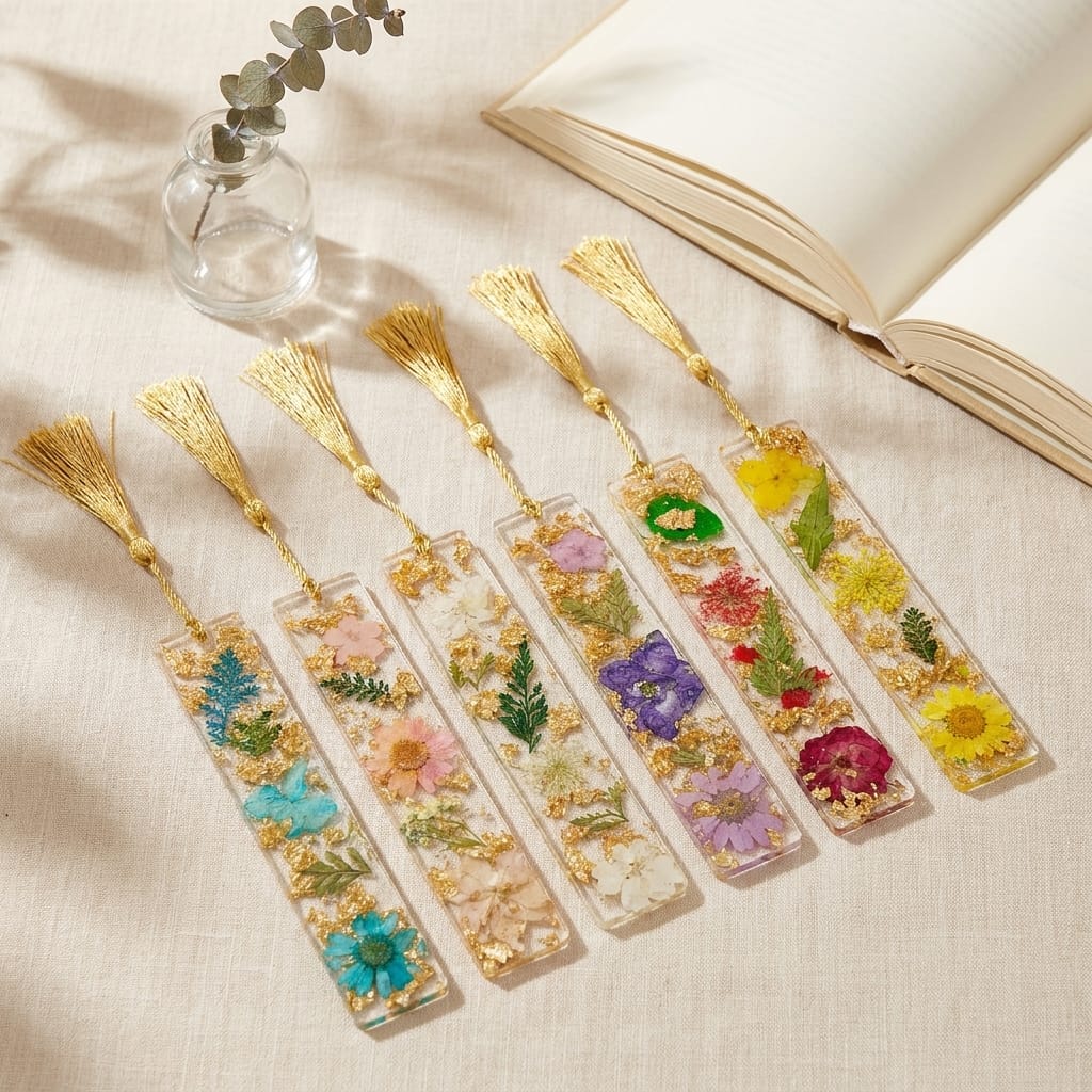 Handmade Resin Bookmark with real flowers and gold flakes by CanvasByPriya