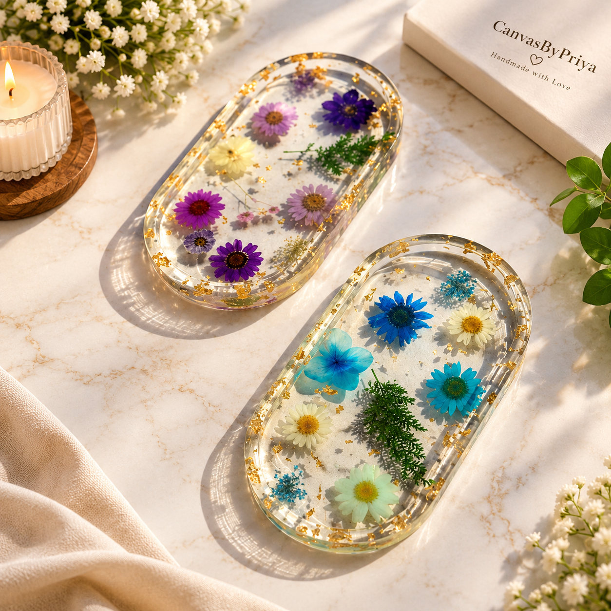 1 Beautiful Handmade Flower Resin Tray for Heartfelt Gifting