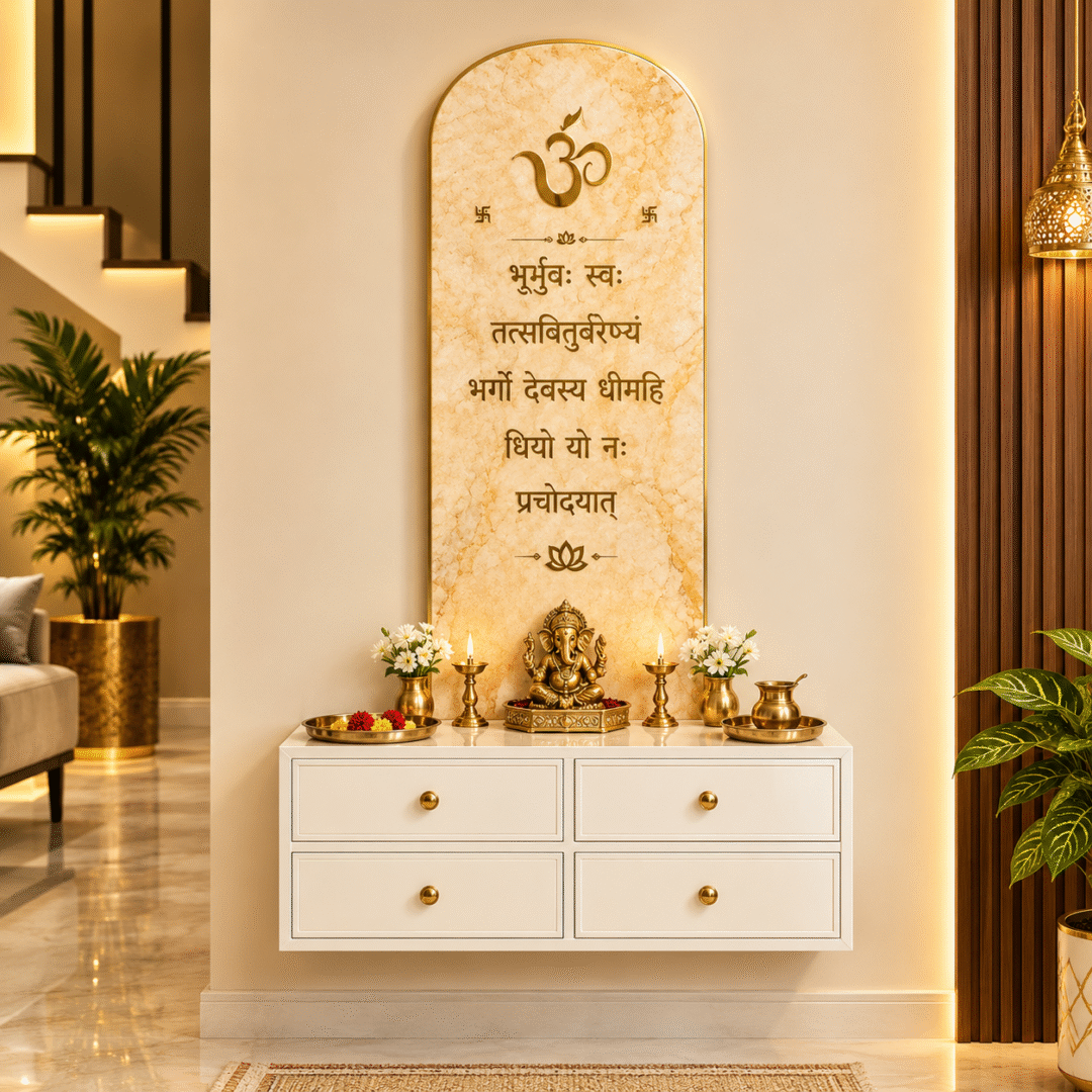 Handmade Mantra Frame with Om and Gayatri Mantra in premium resin design